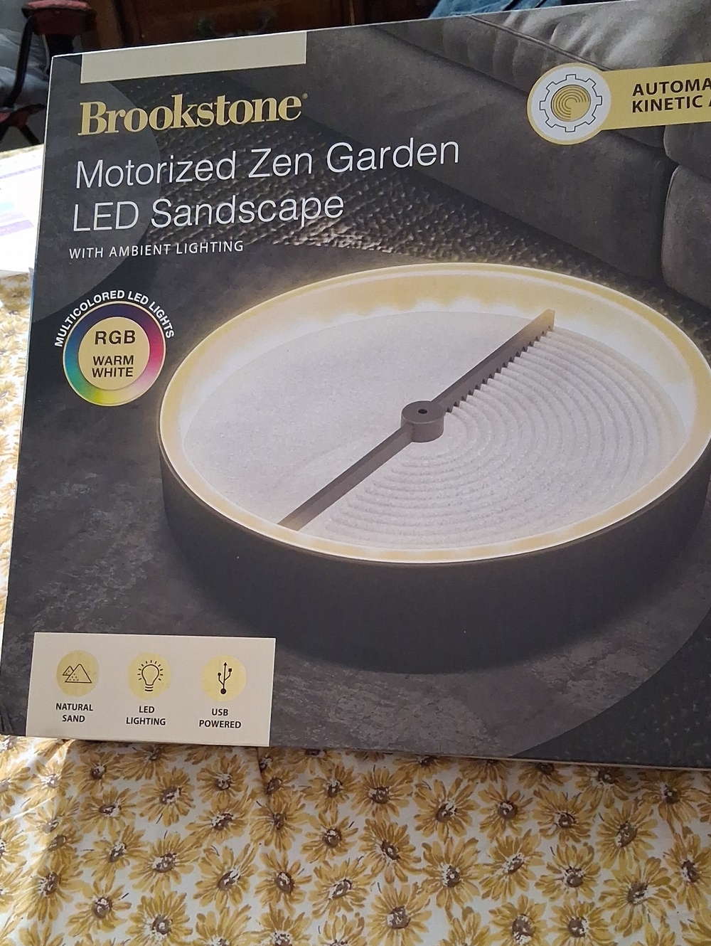 Brookstone Motorized Zen Garden LED Sandscape - Black with Warm White LED